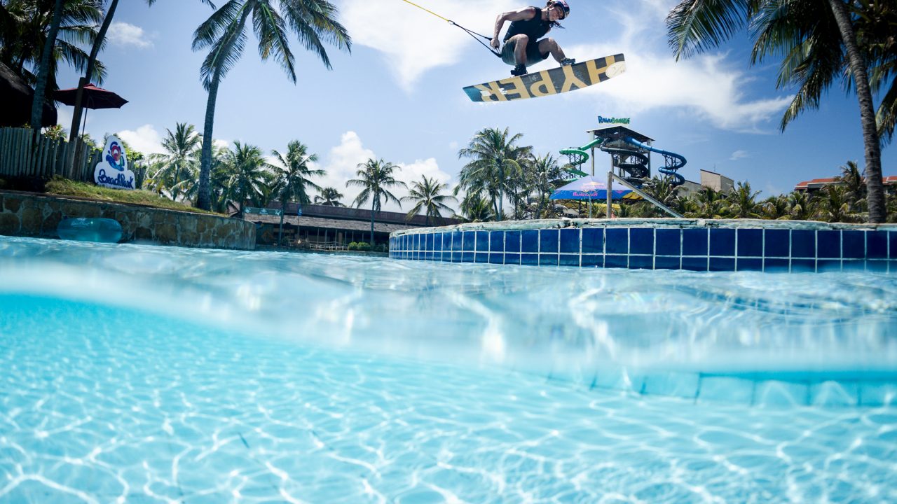 Watch Professional Red Bull Wakeboarder Pedro Caldas Take on 82-Foot Water Slide in Beach Park!