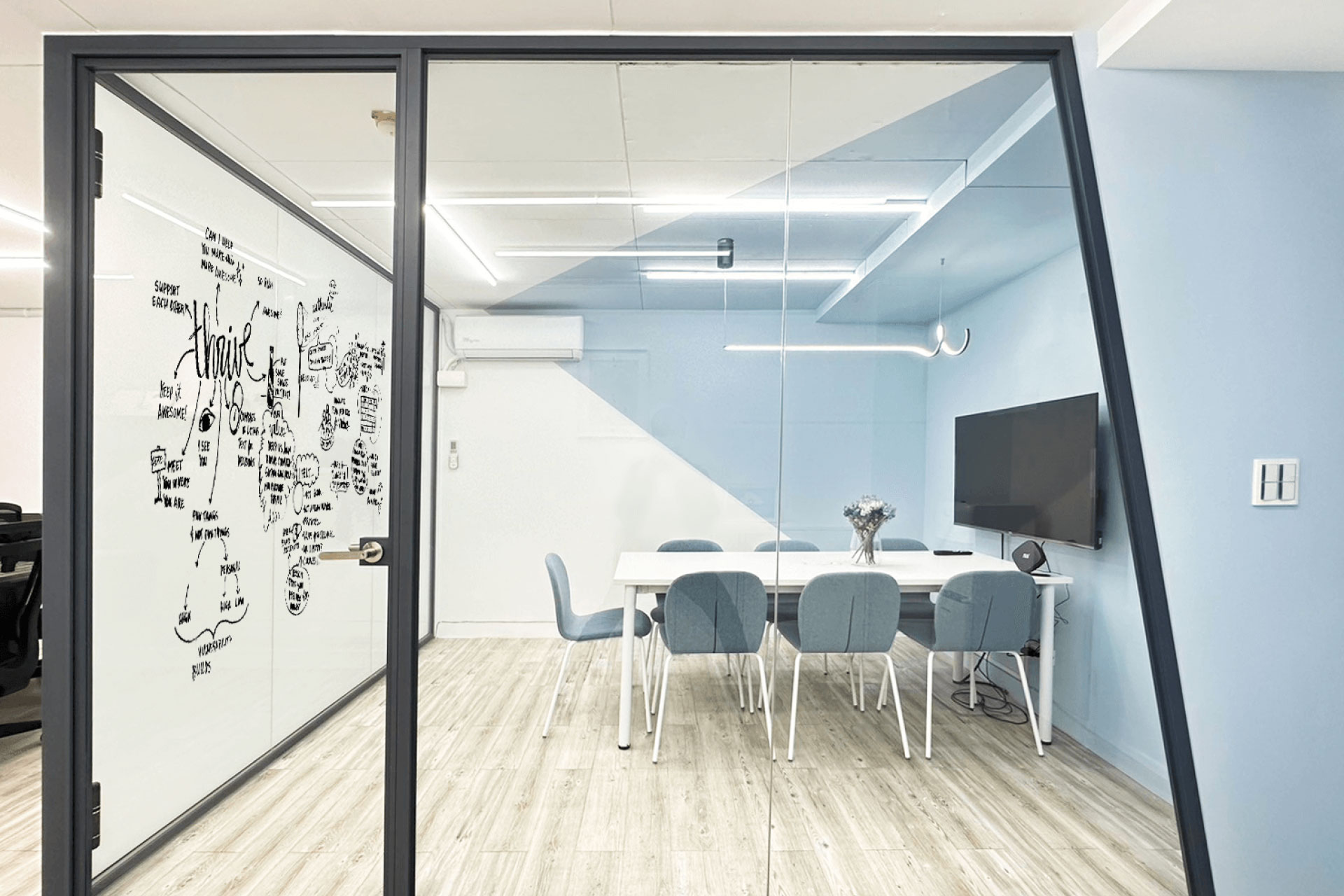 Triangular Vibes: Office Renewal Journey in Sky Blue Brillia